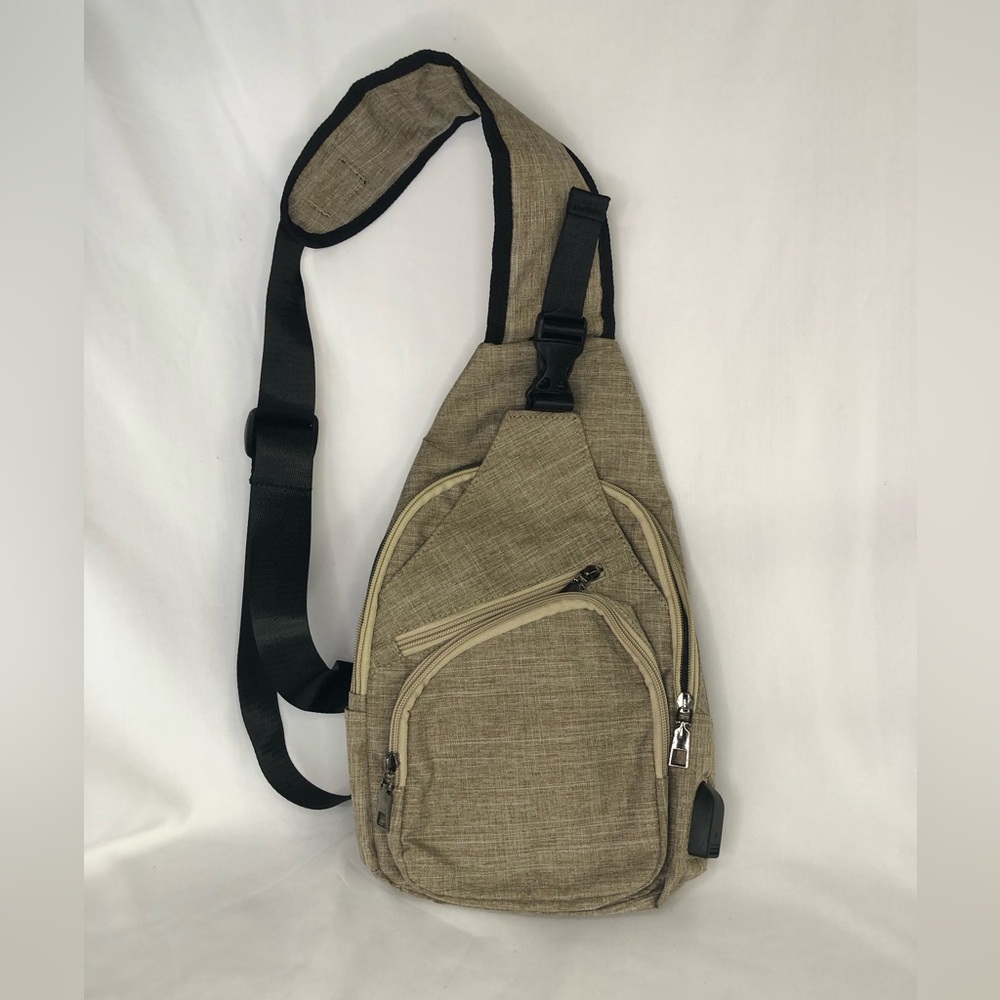 NuPouch Shoulder Sling Bag, NWOT, Tan, Charging Port